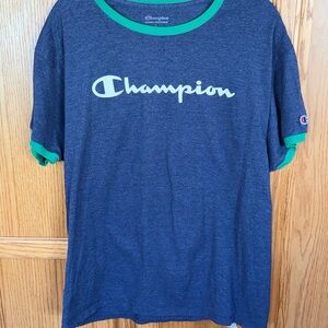 Champion Ringer Tee Men’s L Blue Green Athletic Logo Shirt